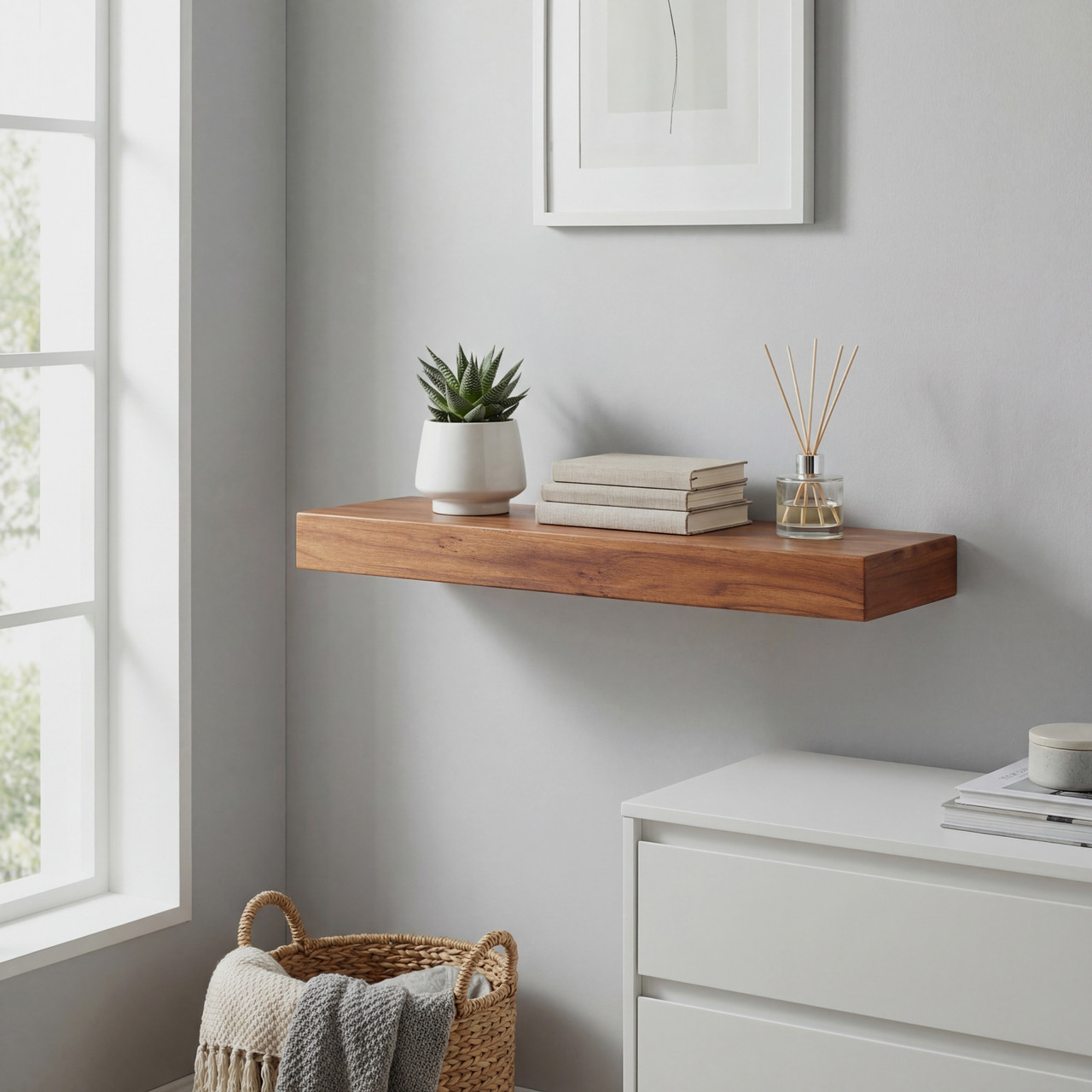 24" Aru OptiAREA Floating Teak Wall Shelf